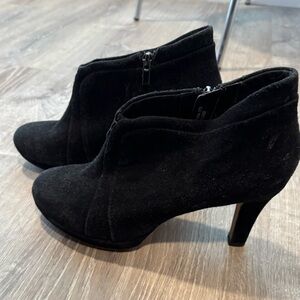Clarks Black Heeled Boots Sleek Suede Design